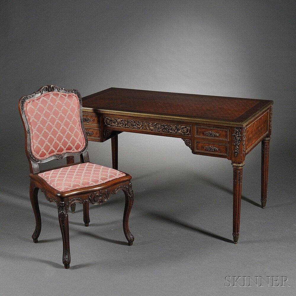 Appraisal: Louis XVI-style Ormolu-mounted Parquetry Writing Desk France late th early