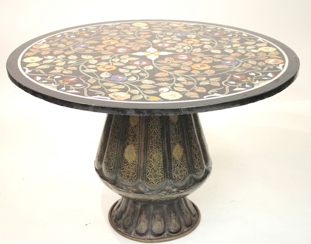 Appraisal: Pietra Dura Table on Islamic Metal Base of the top