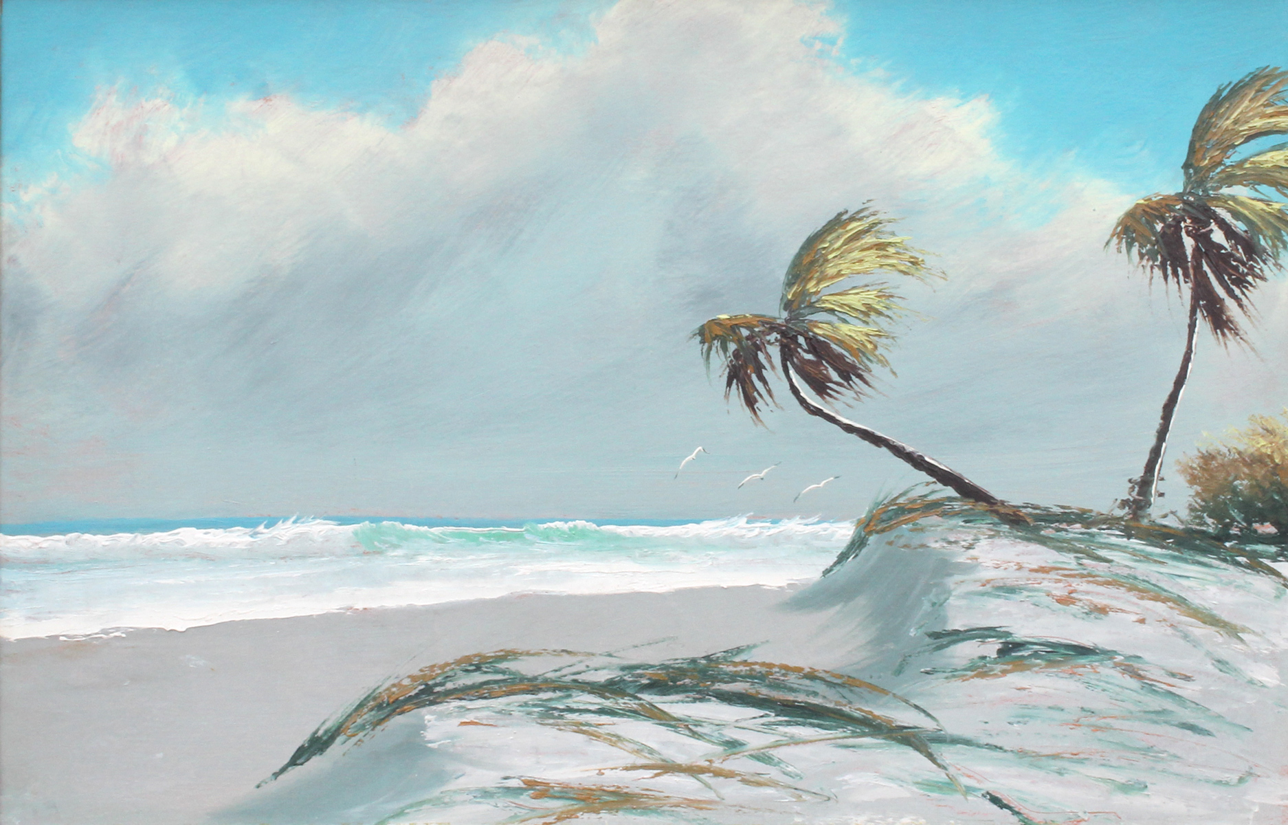 Appraisal: UNSIGNED FL HIGHWAYMEN BEACH PAINTING HAIR Florida Highwaymen beach Scene