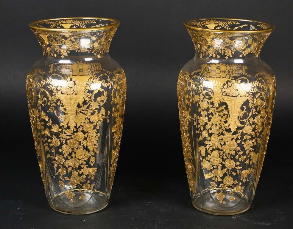 Appraisal: PAIR GILT DECORATED GLASS VASESPair of glass vases with gilt