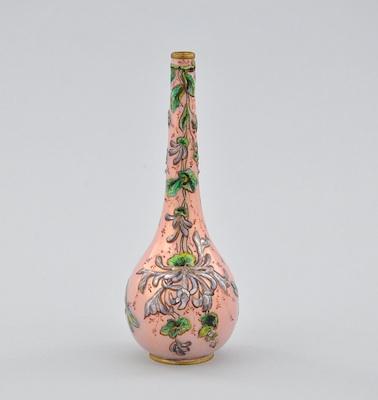 Appraisal: A French Enameled Bottle ca th Century Pink iridescent bottle