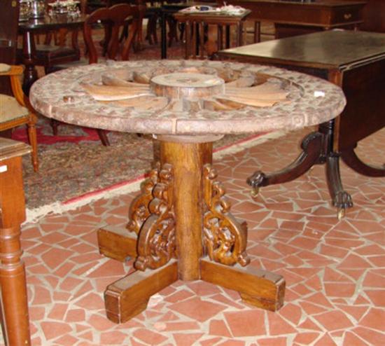 Appraisal: Chinese elm ship's wheel table top constructed of a ship's