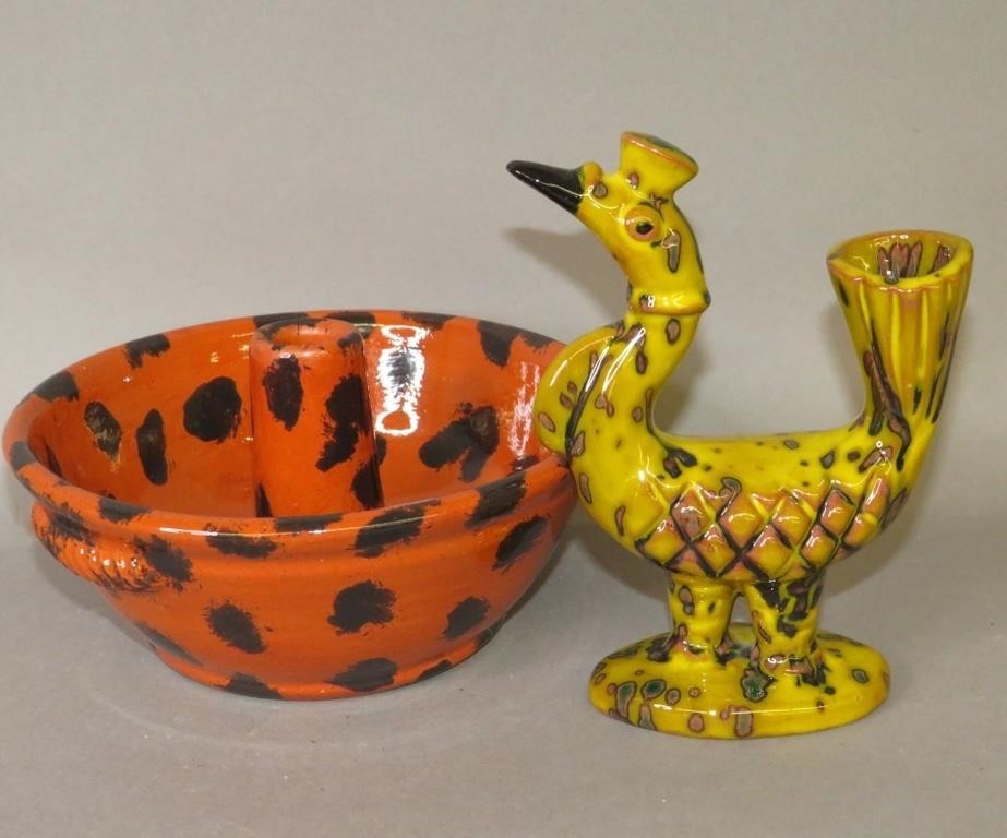 Appraisal: FOLK ART REDWARE PIECES BY JAMES C SEAGRAVES Bca -