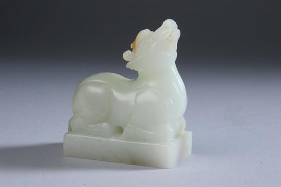 Appraisal: CHINESE WHITE JADE MYTHICAL ANIMAL-FORM SEAL Northern Zhou Dynasty th