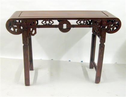 Appraisal: Chinese carved hardwood alter tableRectangular top over carved apron raised