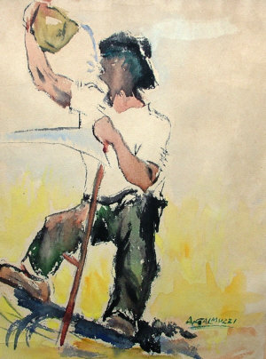 Appraisal: Antonio Galmuzzi early-mid th century- Labourer taking a drink watercolour