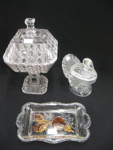 Appraisal: pcs Early Glassware pattern glass honey jar figural turkey candy