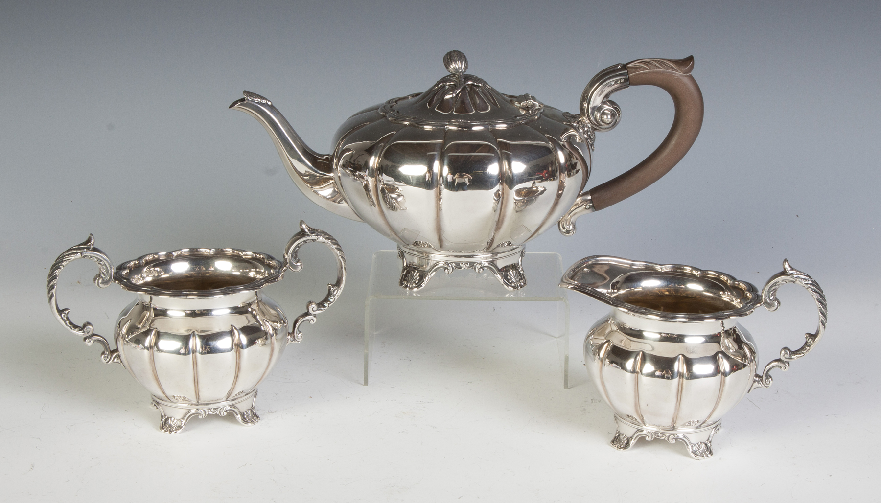 Appraisal: Roden Three Piece Sterling Silver Tea Set Melon shaped flower