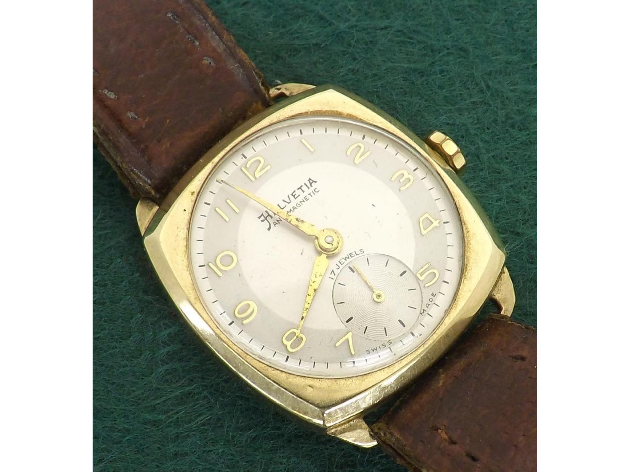 Appraisal: Helvetia ct cushion cased gentleman's wristwatch Birmingham jewels mm