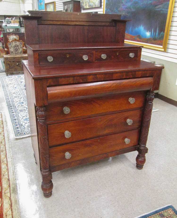 Appraisal: EMPIRE MAHOGANY CHEST American mid- th century the top surmounted