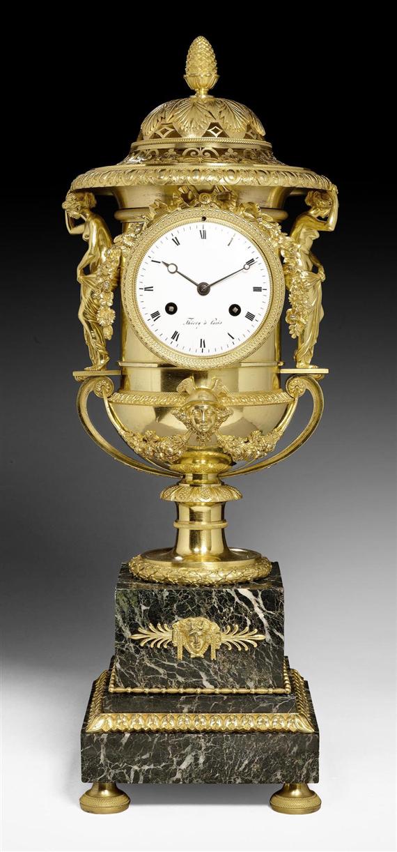 Appraisal: IMPORTANT VASE CLOCK AUX CARIATIDES Empire the model attributed to