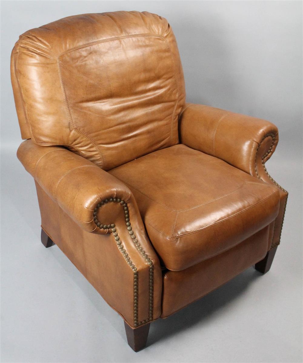 Appraisal: SHERRILL MOTIONCRAFT LEATHER RECLINER having warm honey-brown leather with beautiful