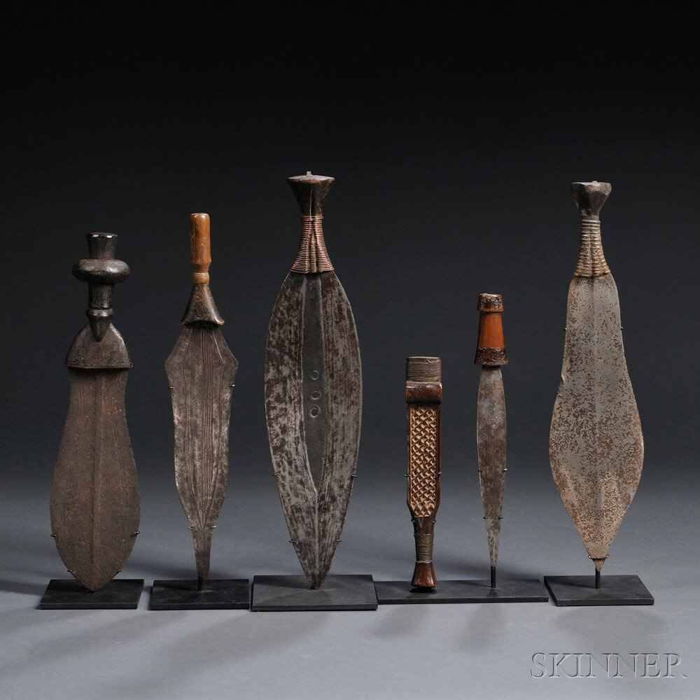 Appraisal: Five African Knives includes one from the Kuba a Shona