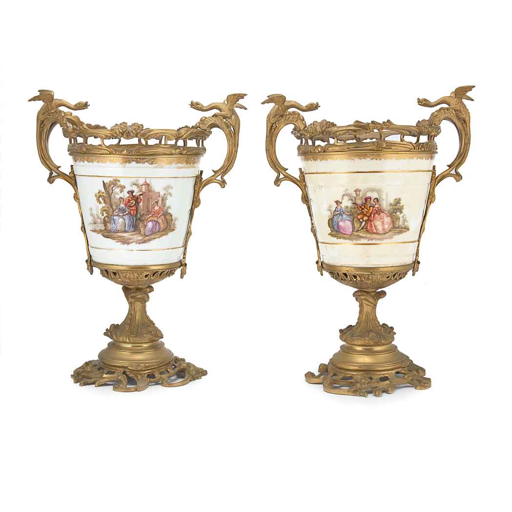 Appraisal: Pair of Transitional Louis XV XVI Style Gilt-Metal Mounted Porcelain