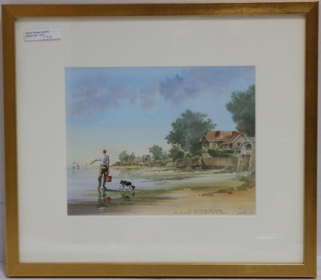 Appraisal: ALAIN GAUDIN B FRANCE FRAMED WATERCOLORDEPICTING A YOUNG MAN AND