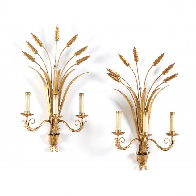 Appraisal: PAIR OF ITALIAN GILT WHEAT WALL SCONCES Mid th century