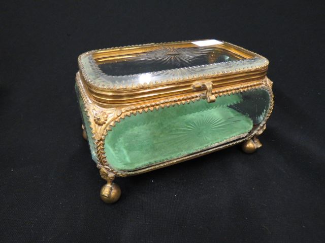 Appraisal: Victorian Cut Crystal Brass Dresser Box footed x excellent