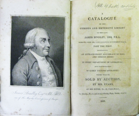 Appraisal: BINDLEY JAMES A Catalogue of the Curious and Extensive Library