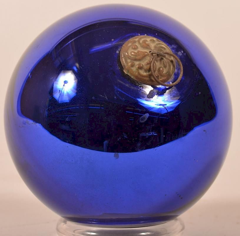 Appraisal: Cobalt Blue Glass Ball Form German Kugel Antique Cobalt Blue