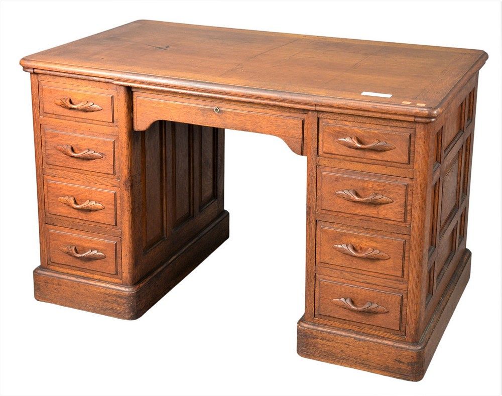 Appraisal: TG Sellew Victorian Quarter Sawn Oak Desk having raised panels