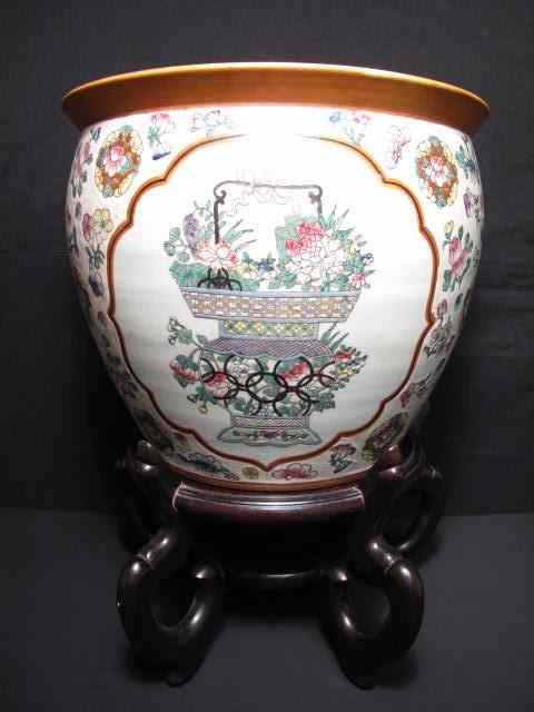 Appraisal: Chinese Famille Rose ceramic fishbowl cache pot Condition generally good