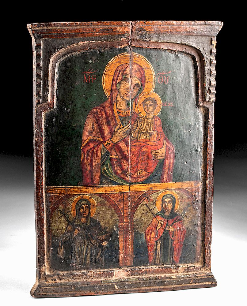 Appraisal: th C Greek Wood Icon - Virgin Hodegetria Saints Eastern