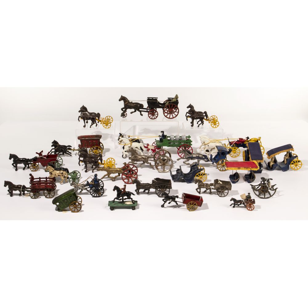 Appraisal: CAST IRON HORSE CARRIAGE TOY ASSORTMENT items most connectable including