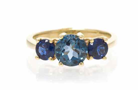 Appraisal: A Karat Yellow Gold Topaz and Sapphire Three Stone Ring