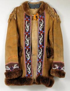 Appraisal: Inuit Beaded Moose Hide Velvet Jacket Inuit beaded moose hide