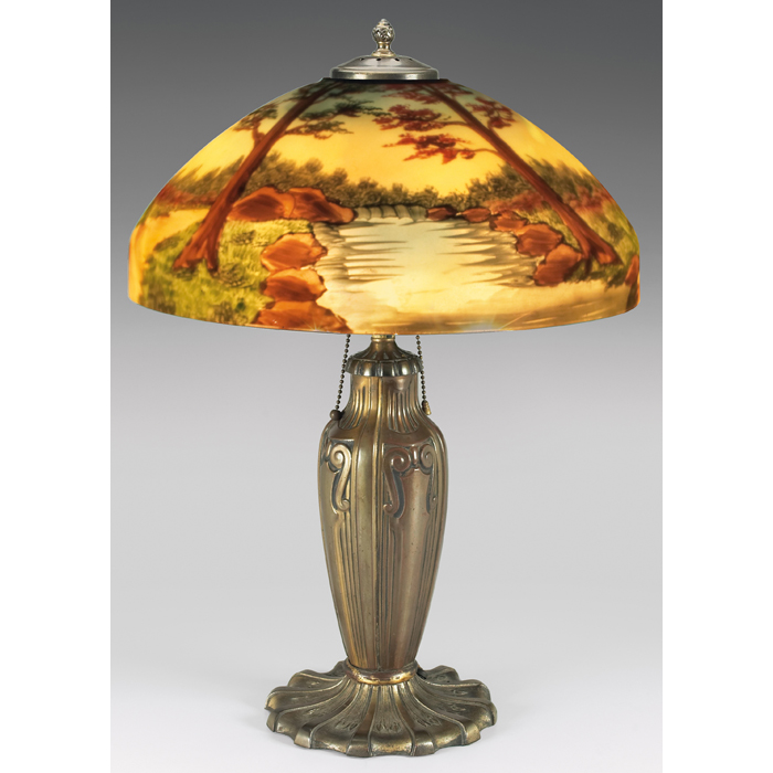 Appraisal: Pittsburgh lamp bronzed metal base holding a reverse painted glass