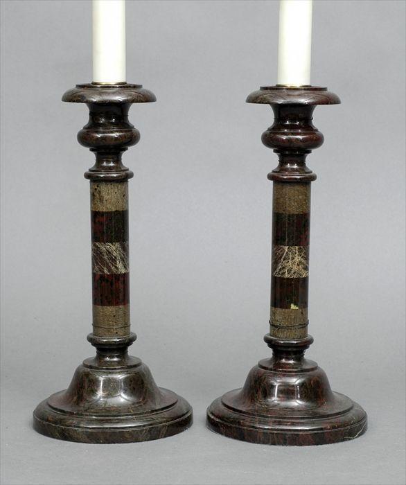 Appraisal: Pair of Specimen Marble Candlesticks Mounted as Lamps in in