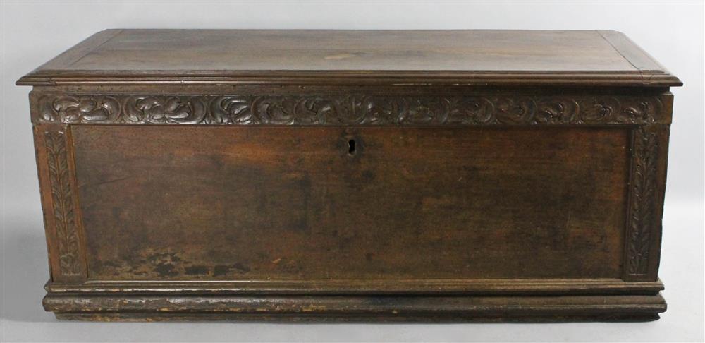 Appraisal: CONTINENTAL WALNUT BLANKET CHEST heavy two board hinged molded top