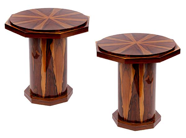 Appraisal: A pair of Art Deco style rosewood veneer octagonal tables