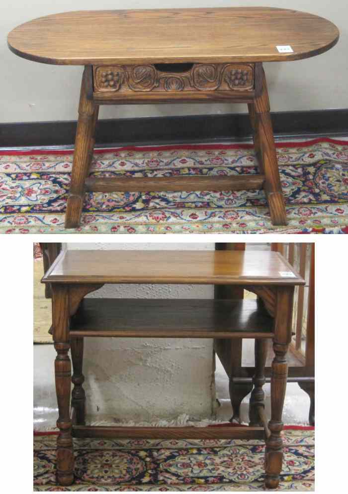 Appraisal: TWO CARVED FEUDAL OAK LIVING ROOM TABLES attributed to Jamestown