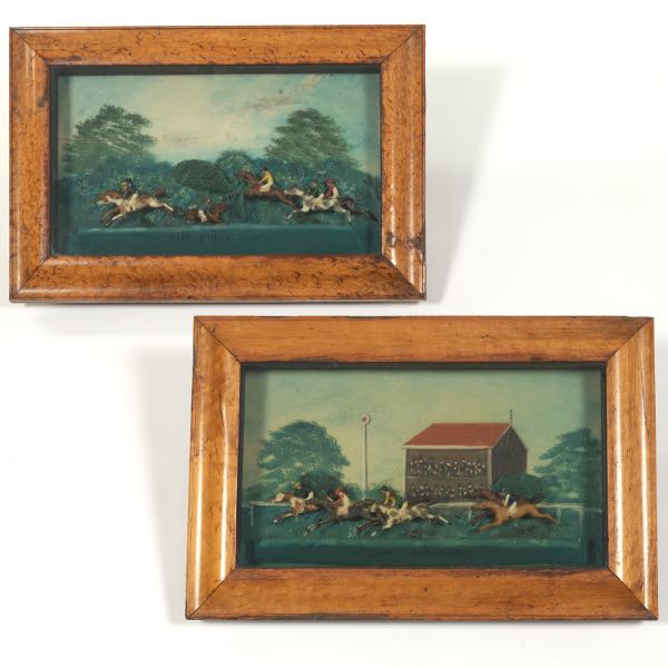 Appraisal: TWO RARE VICTORIAN WAX RACING GROUP DIORAMAS IN SHADOW BOXES