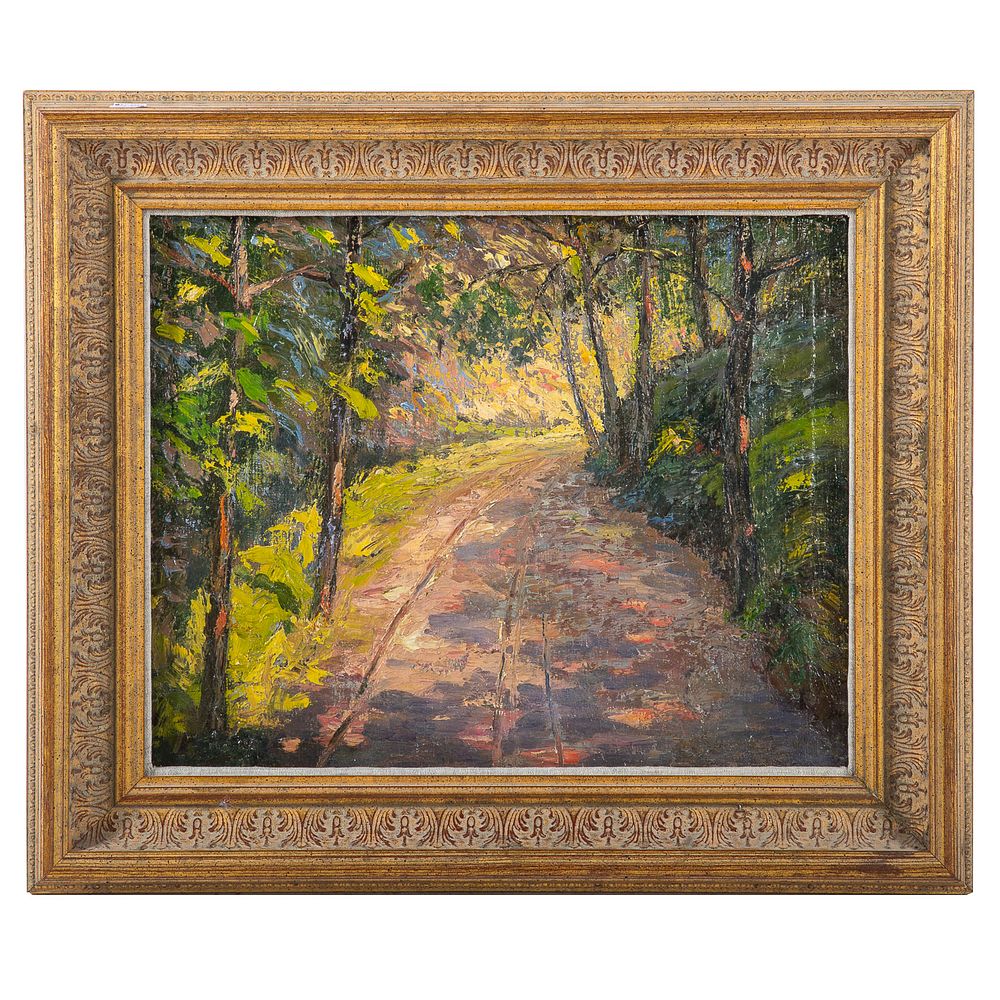 Appraisal: American School th c Path In The Woods Oil on