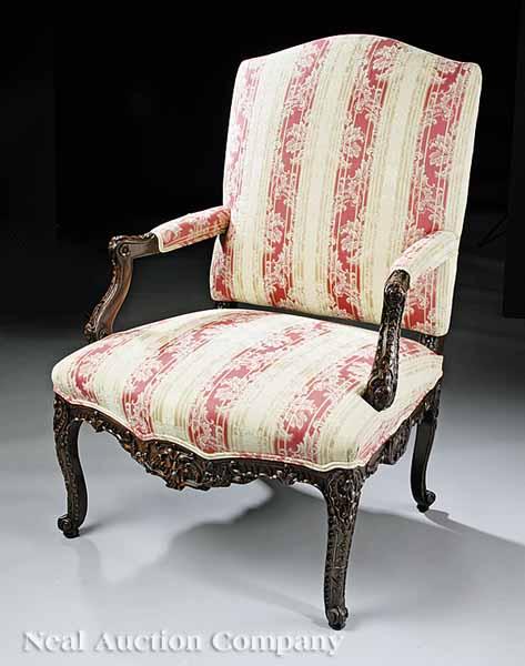 Appraisal: A George III-Style Carved Walnut Library Armchair c in the