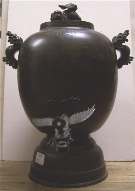 Appraisal: A large th th century Chinese bronze urn of ovoid