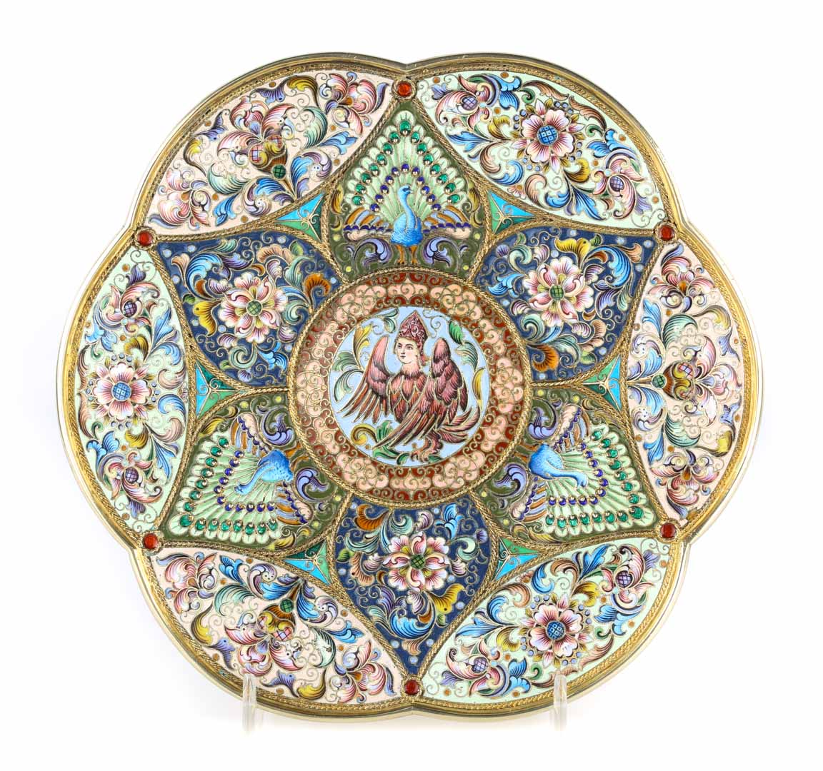 Appraisal: Russian cloisonne enamel silver-gilt dish maker's mark of Feodor Ruckert