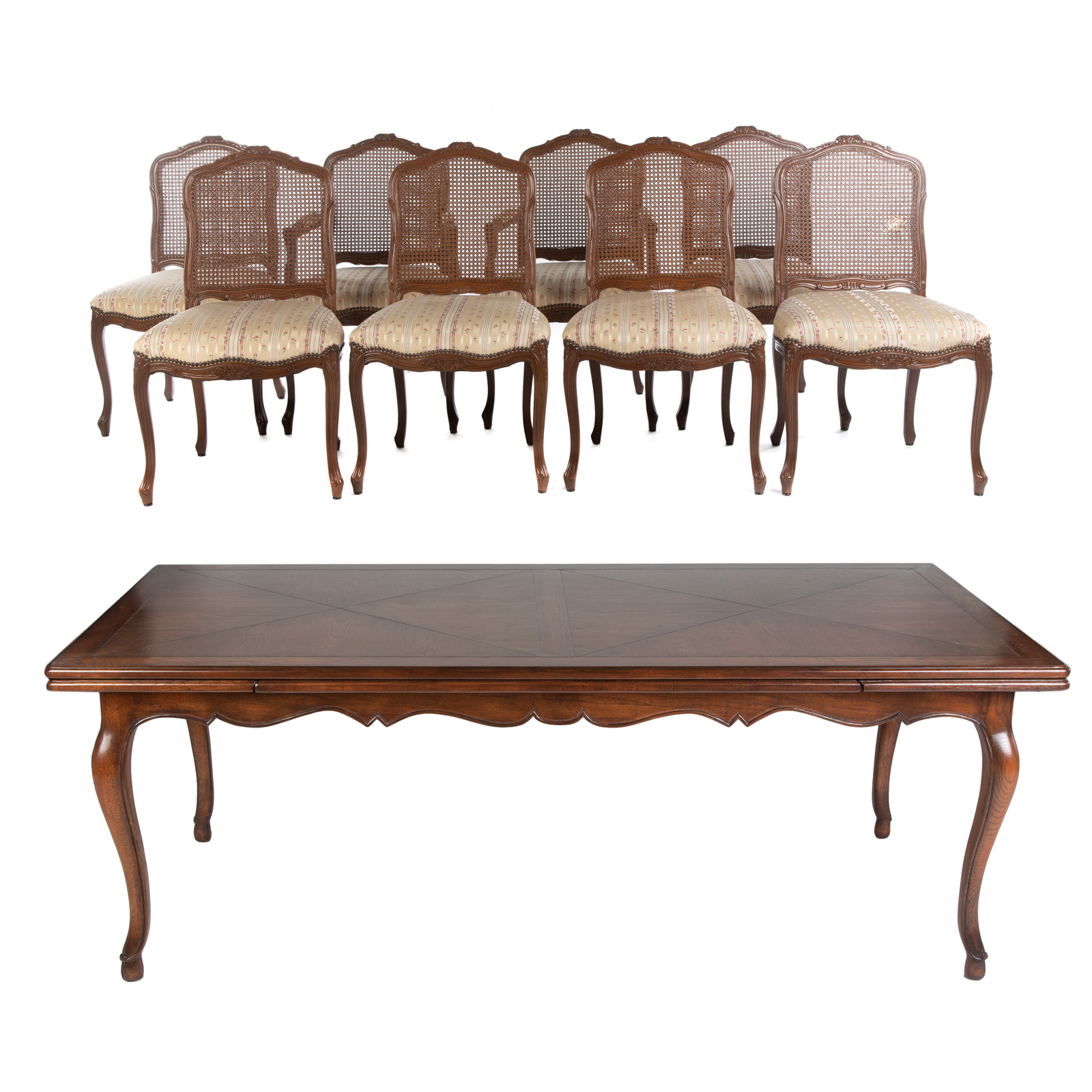 Appraisal: FRENCH PROVINCIAL DINING TABLE CHAIRS th century comprising an oak