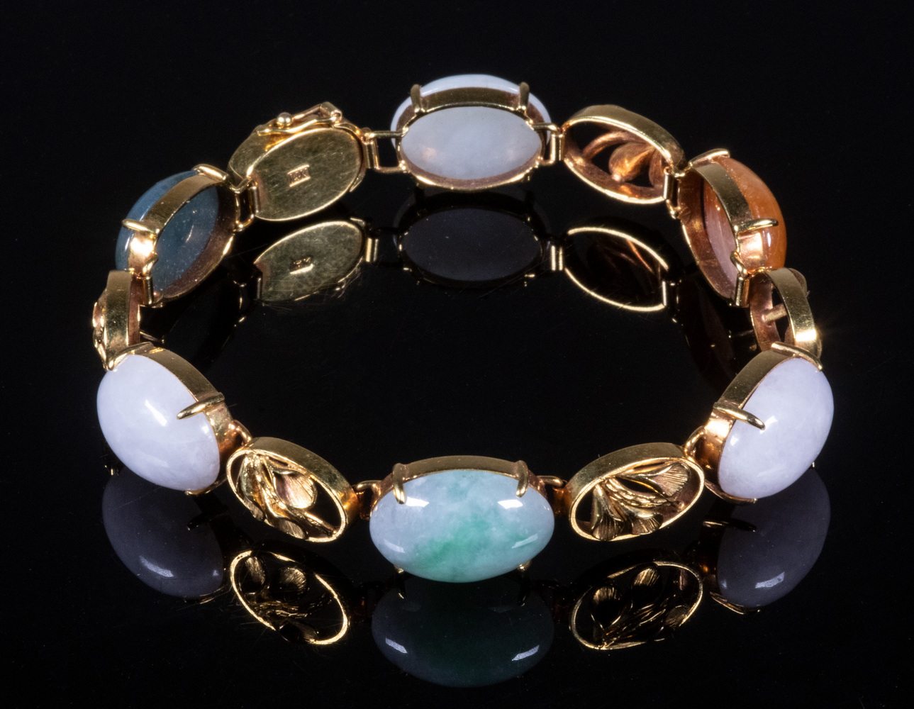 Appraisal: CUSTOM K GOLD JADE BRACELET Custom k gold and jade