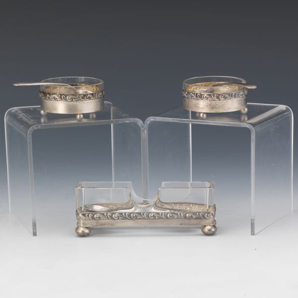 Appraisal: GERMAN SALT CELLAR SET WITH BOX Two salts with glass