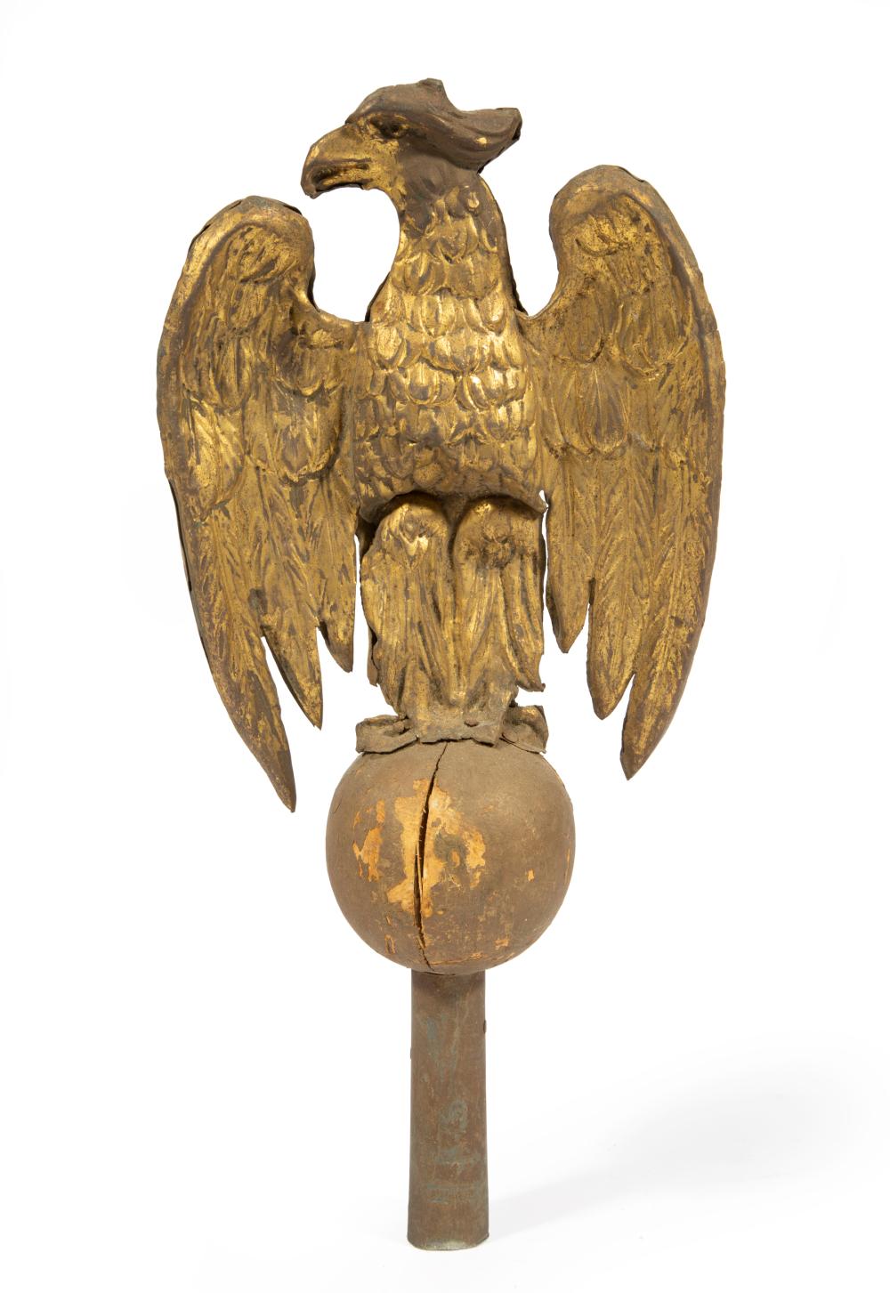 Appraisal: Pressed Gilt Metal and Giltwood Eagle Finial probably for a