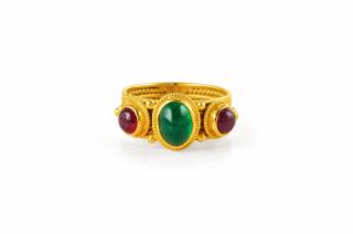 Appraisal: An Ilias Lalaounis Gold Emerald and Ruby Ring An Ilias