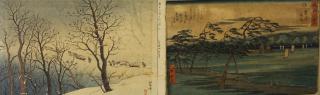 Appraisal: Japanese Woodblock Prints One depicting a snow scene with horse