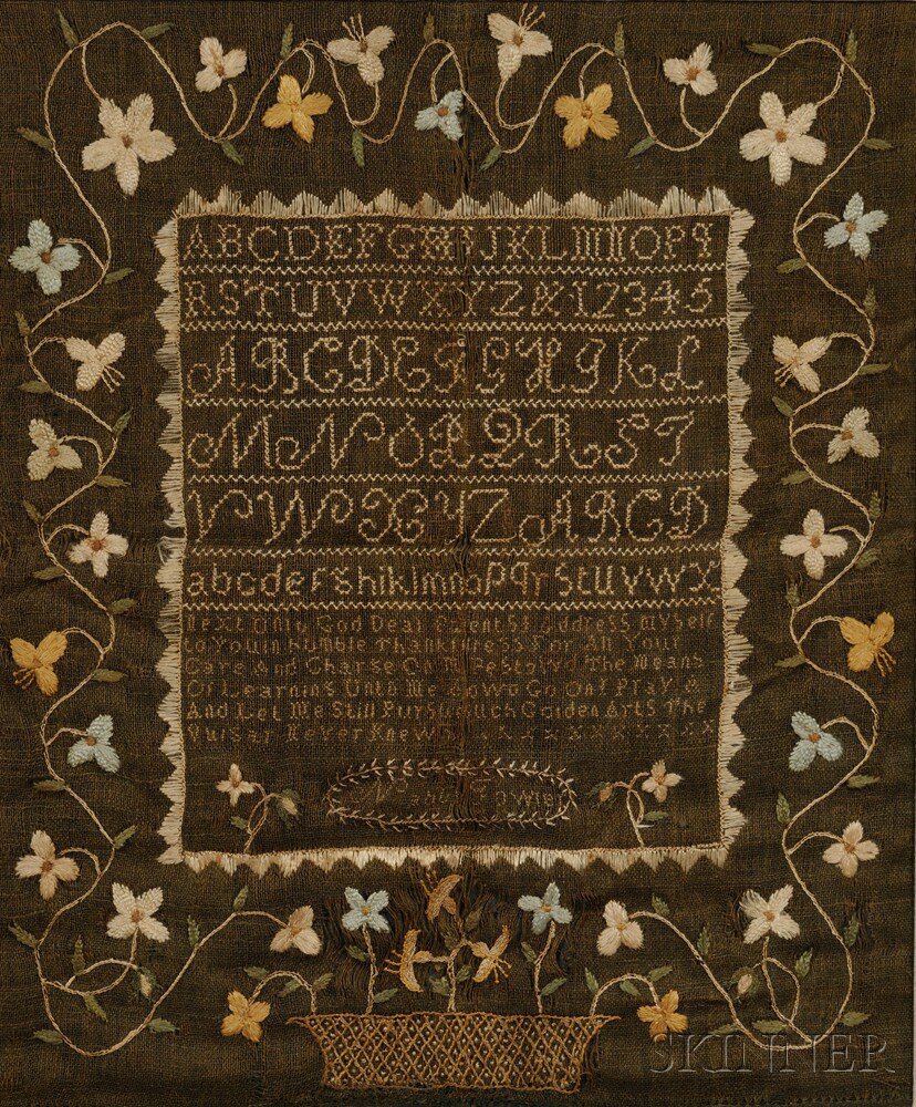 Appraisal: Needlework Sampler Nabby Fowler reportedly Salem Essex County Massachusetts c