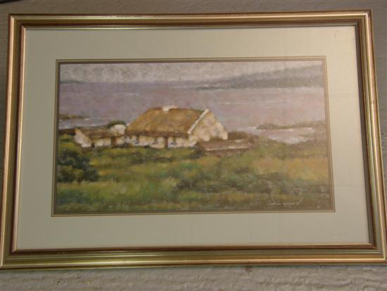 Appraisal: Desmond O'Hagan cottage by a lake signed watercolour h w