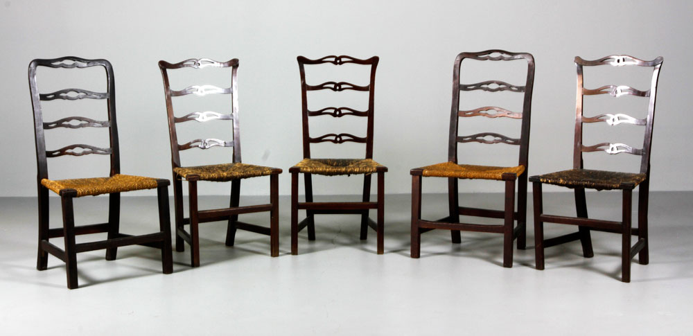 Appraisal: - th C Chippendale Rush-Seat Chairs Assembled group of five