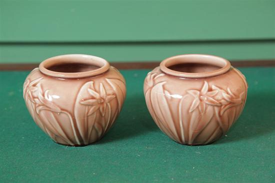 Appraisal: PAIR OF ROOKWOOD VASES Brown shiny glaze vases with molded