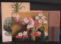 Appraisal: A Trio of Decorative Paintings Trio of decorative canvases includes